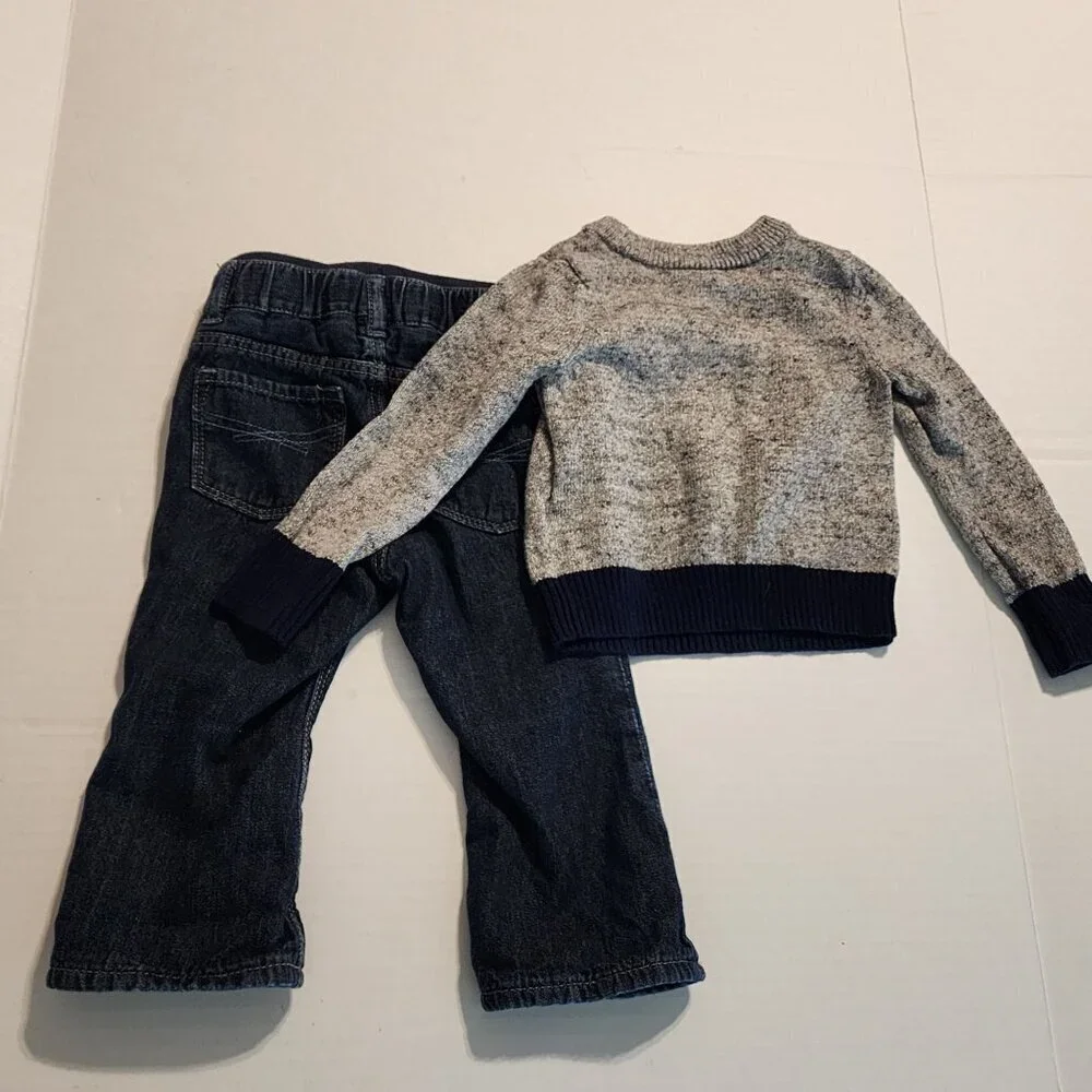 Baby Gap 2 pc outfit girl sz 12-18 months Cat sweater Jeans School Play Daycare